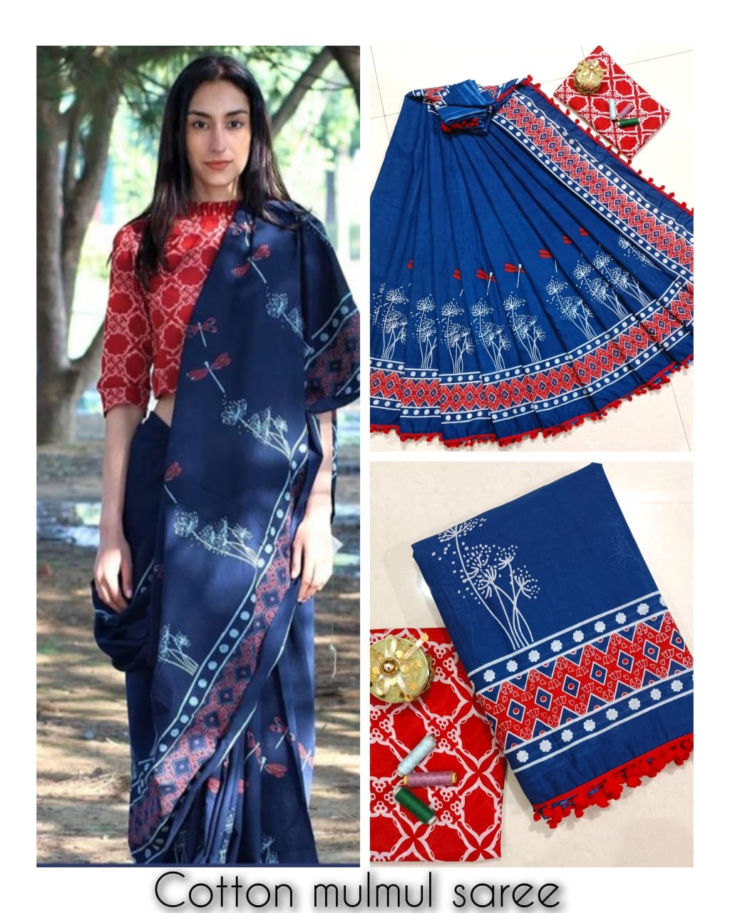 Bagru Block Printed Mulmul Cotton Saree